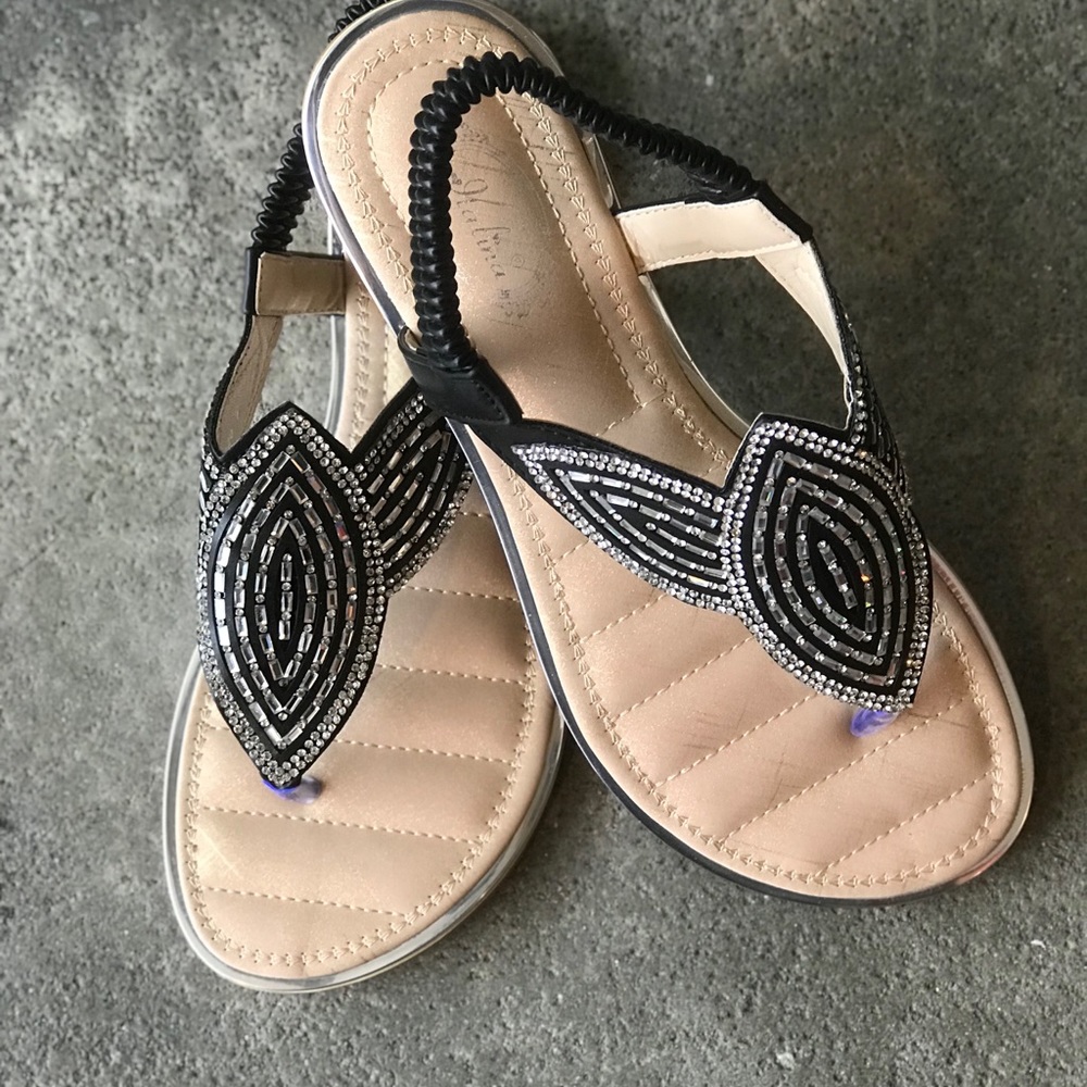 Italina Art Deco Rhinestone Woven Slingback Flatform Thong Between Toe Sandal - Picture 7 of 8